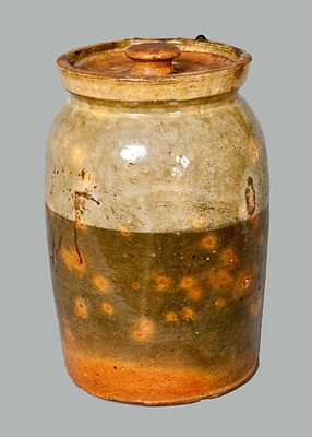 Galena, Illinois Lidded Redware Jar with Two-Tone Glaze