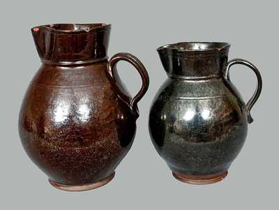 Lot of Two: Manganese Glazed Redware Pitchers