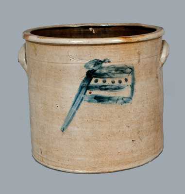 Rare A. E. SMITH / PECK SLIP, NY Stoneware Crock w/ American Flag Decoration