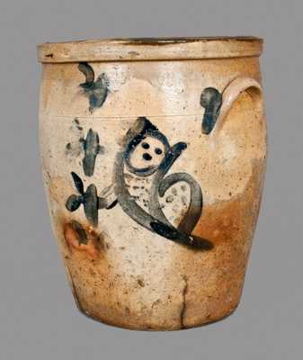 Stoneware Crock with Folky Owl Decoration, Ohio Origin