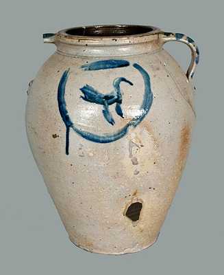 8 Gal. Ohio Open-Handled Stoneware Crock with Bird Decoration