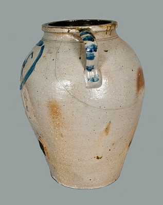 8 Gal. Ohio Open-Handled Stoneware Crock with Bird Decoration