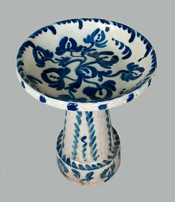 Cobalt Decoration Stoneware Bird Bath, Beaumont Pottery, York, ME, circa 1988