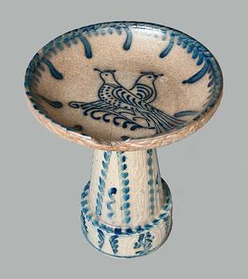 Cobalt Decoration Stoneware Bird Bath, Beaumont Pottery, York, ME, circa 1988
