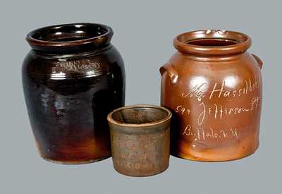 Lot of Three: Albany Slip Stoneware Jars including One with Buffalo, NY Advertising