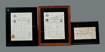 Lot of Three: Framed Billheads of Stoneware Manufacturers J. FISHER and FISHER & LANG, Two Illustrated