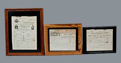 Lot of Three: Framed Billheads of Stoneware Manufacturers FISHER & LANG and J. FISHER, One w/ Pottery Building