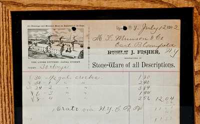 Lot of Three: Framed Billheads of Stoneware Manufacturers FISHER & LANG and J. FISHER, One w/ Pottery Building