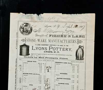 Lot of Three: Framed Billheads of Stoneware Manufacturers FISHER & LANG and J. FISHER, One w/ Pottery Building