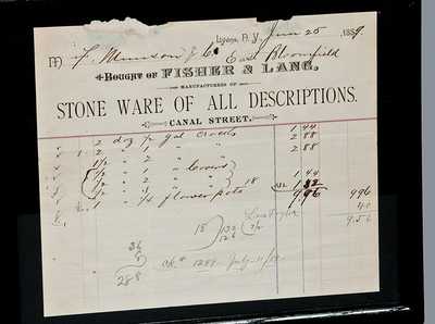 Lot of Three: Framed Billheads of Stoneware Manufacturers FISHER & LANG and J. FISHER, One w/ Pottery Building