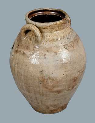 Ovoid CHARLESTOWN (Massachusetts) Stoneware Jar w/ Iron-Oxide Glaze and Impressed Hearts