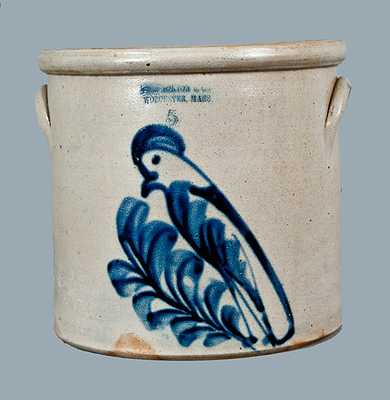 5 Gal. F. B. NORTON / WORCESTER, MASS. Stoneware Crock with Parrot Decoration