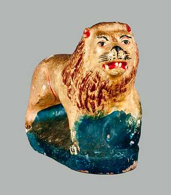 Cold-Painted Redware Lion Figure