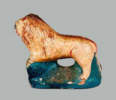 Cold-Painted Redware Lion Figure