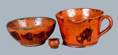 Lot of Three: Redware Porringer, Redware Bowl, and Miniature Redware Jar