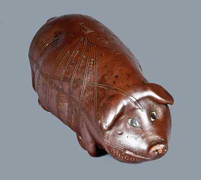 Anna Pottery Stoneware Advertising Pig Flask with Railroad Map
