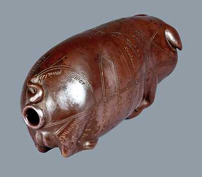 Anna Pottery Stoneware Advertising Pig Flask with Railroad Map