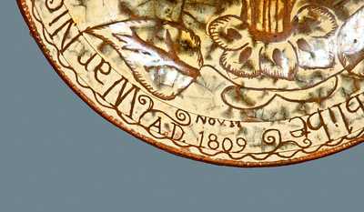 Rare Sgraffito-Decorated Redware Plate, Dated NOV 17, 1809, possibly Pennsylvania-German, 19th or early 20th century