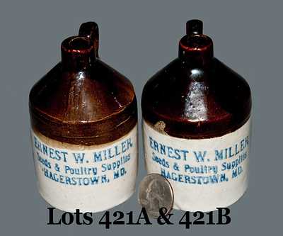 Rare Miniature Hagerstown, MD Stoneware Advertising Jug, circa 1900 (1 of 2 nearly identical lots)