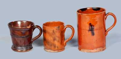 Lot of Three: Glazed Redware Mugs