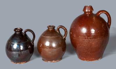 Lot of Three: Glazed Ovoid Redware Jugs