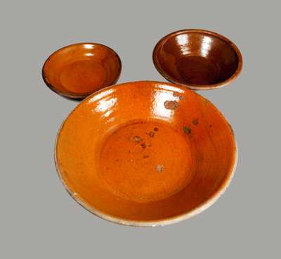 Lot of Three: Redware Bowls with Glazed Interiors