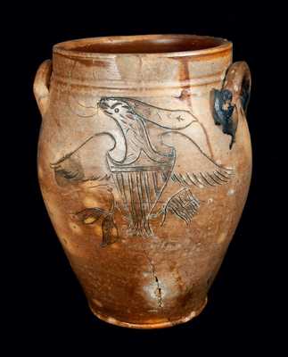 Very Rare D. GOODALE / HARTFORD Stoneware Crock with Finely-Incised Federal Eagle Decoration