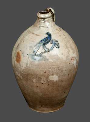 Stoneware Jug with Ornate Incised Bird Decoration, Manhattan, circa 1800