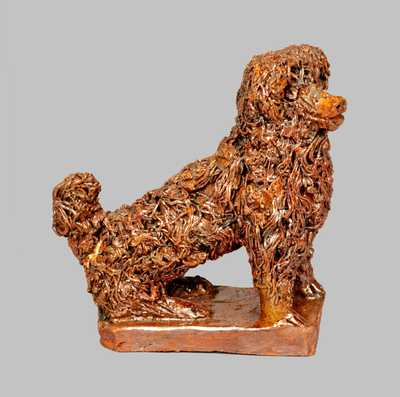 Outstanding Redware Dog Figure with Applied Coleslaw Fur, att. Anthony Baecher