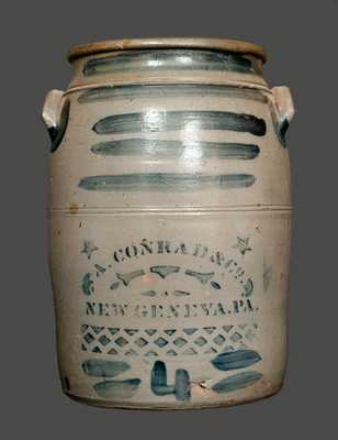 A. CONRAD / NEW GENEVA, PA Stoneware Crock with Freehand and Stenciled Decoration