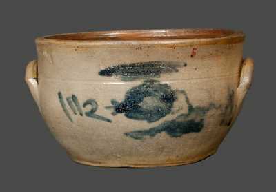 Scarce Cobalt-Decorated Stoneware Bowl, Stamped 