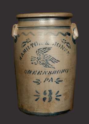 HAMILTON & JONES / GREENSBORO, PA Stoneware Crock with Stenciled Bird