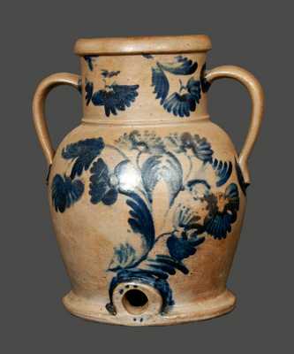 Rare Stoneware Floral Decorated Water Cooler with Open Handles, Baltimore, circa 1845