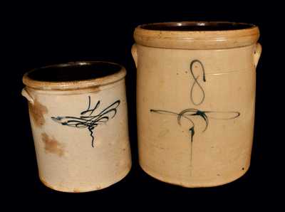 Lot of Two: Midwestern Stoneware Crocks with Cobalt Decoration