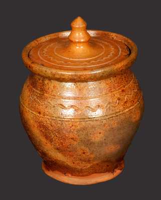 Fine Glazed Redware Jar with Lid, American, 19th century