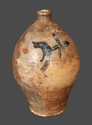 Ovoid Stoneware Jug with Bird and Floral Decoration, possibly Peter Cross, Hartford, CT