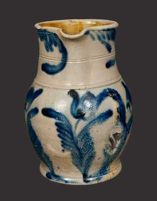 Fine Richard Remmey, Philadelphia Stoneware Pitcher with Tulip Decoration