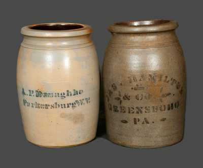 Two Pieces of Cobalt-Stenciled Stoneware, Western PA and West VA origin