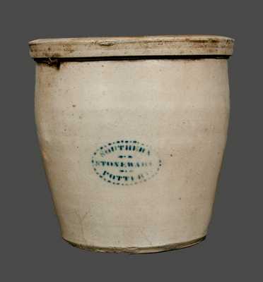 Extremely Rare Stenciled Stoneware Cream Jar Signed SOUTHERN STONEWARE POTTERY, attrib. Parr Family, Richmond, Virginia