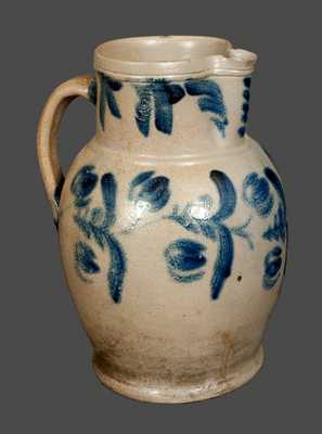 Two-Gallon Stoneware Pitcher with Tulip Decoration att. E. B. Hissong, Cassville, PA