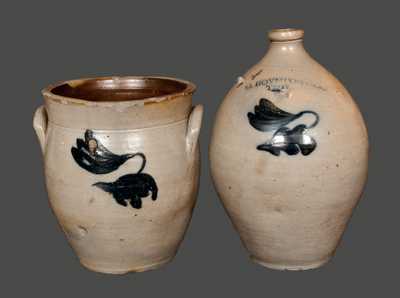 Lot of Two: C. BOYNTON / TROY, NY Stoneware Jug and Matching Crock w/ Incised Bird on Reverse