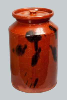 Glazed Redware Jar with Lid, Connecticut origin, circa 1840.