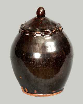 Rare Glazed Redware Jar with Lid and Applied Asterisk Decoration, American, early 19th century.