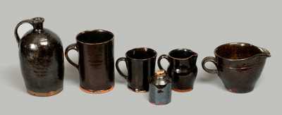 Six Pieces of Redware and Stoneware, New England origin, early 19th century