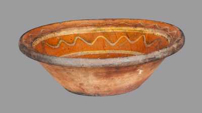 Probably PA Redware Bowl with Yellow Slip Decoration