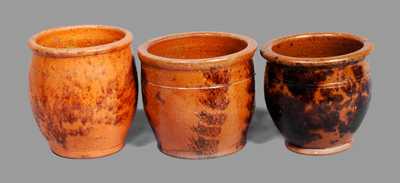 Lot of Three: Small PA Redware Cream Jars with Manganese Decoration