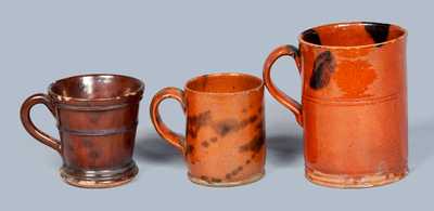 Lot of Three: Glazed Redware Mugs
