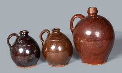 Lot of Three: Glazed Ovoid Redware Jugs