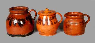 Lot of Three: Redware Batter Pitchers with Manganese Decoration