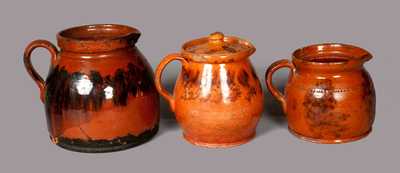 Lot of Three: Redware Batter Pitchers with Manganese Decoration